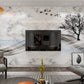 Original marble self adhesive mural with abstract landscape and waves in grey colors, modern abstract removadle peel and stick wallpaper