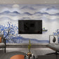 Large mountains self adhesive wallpaper, abstract nature removable peel and stick wall mural, blue landscape temporary accentual wall mural