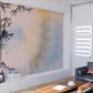 Extra large tropical self adhesive wallpaper, temporary light blue peel and stick wall mural, accentual canvas bamboo photo wallpaper