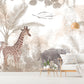 Tropical peel and stick wallpaper, large self adhesive nursery wall mural, accentual botanical kids photomural, removable animals wallpaper