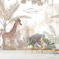 Tropical peel and stick wallpaper, large self adhesive nursery wall mural, accentual botanical kids photomural, removable animals wallpaper