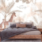 Tropical peel and stick wallpaper, large self adhesive nursery wall mural, accentual botanical kids photomural, removable animals wallpaper