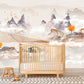 Large mountains self adhesive wallpaper, abstract nature peel and stick wall mural, removable rocks wallcovering, temporary accentual mural