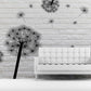 Large floral peel and stick wallpaper, black white self adhesive wall mural, accentual loft wall decal, removable dandelion wallcovering