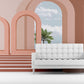 Large pink self adhesive wallpaper, self adhesive arch wall mural, accentual mid century wall decal, temporary canvas wallpaper with window