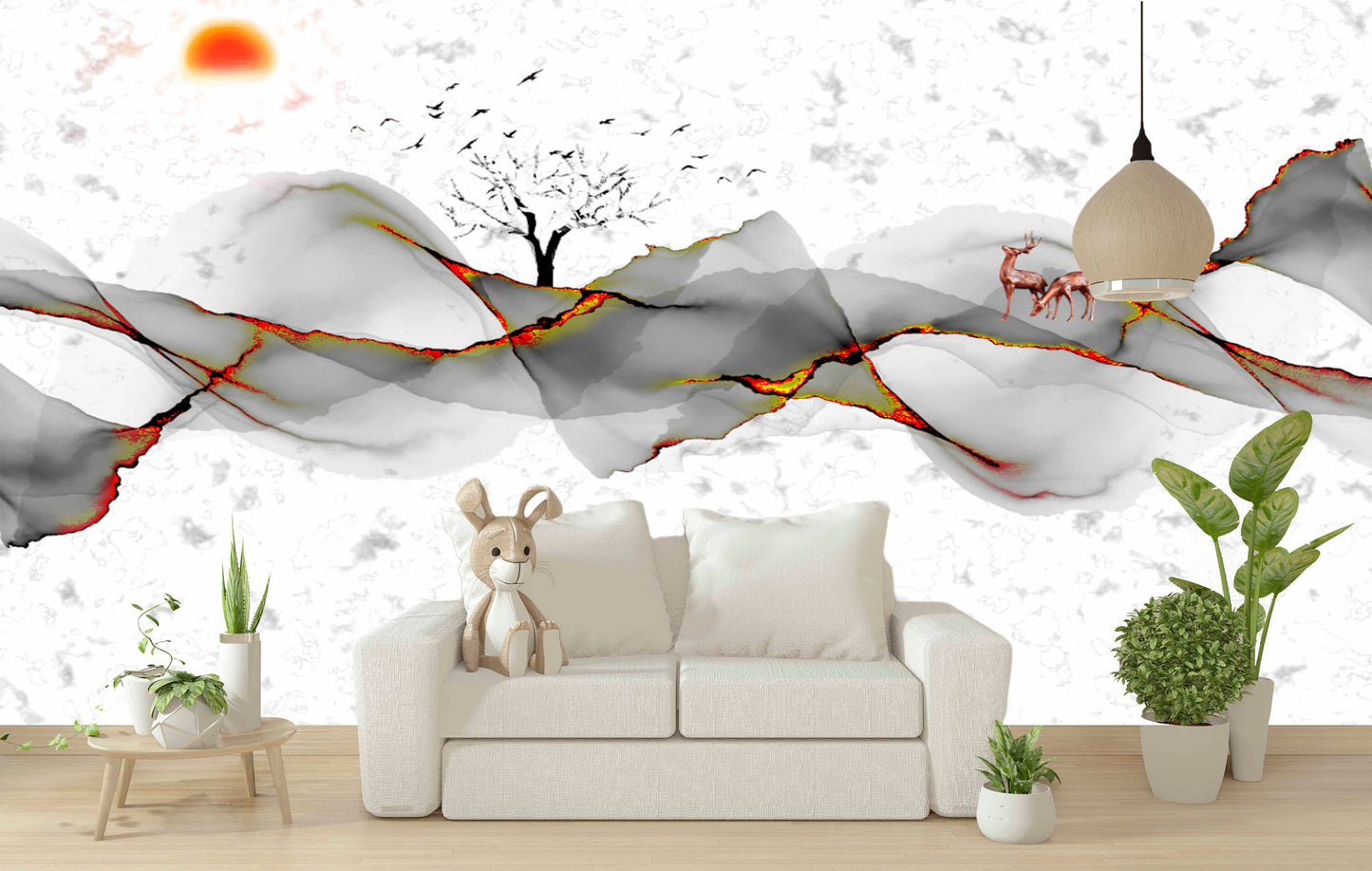 Extra large peel and stick abstract wave wall mural, self adhesive marble wallpaper, accentual nature wallcovering, white grey wallpaper