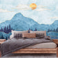 Extra large mountains wallpaper, self adhesive abstract wall mural, blue peel and stick photo wallpaper, accentual landscape wallpaper