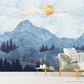Extra large mountains wallpaper, self adhesive abstract wall mural, blue peel and stick photo wallpaper, accentual landscape wallpaper