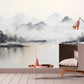 Extra large mountains wallpaper, self adhesive black white wall mural, peel and stick landscape wallpaper, temporary nature wallcovering
