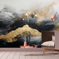 Abstract peel and stick wallpaper, black gold self adhesive wall mural, extra large accentual wallpaper, modern removable bedroom wall mural