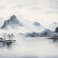 Extra large foggy mountains wallpaper, self adhesive black white wall mural, accentual landscape peel stick wallpaper, abstract wallpaper