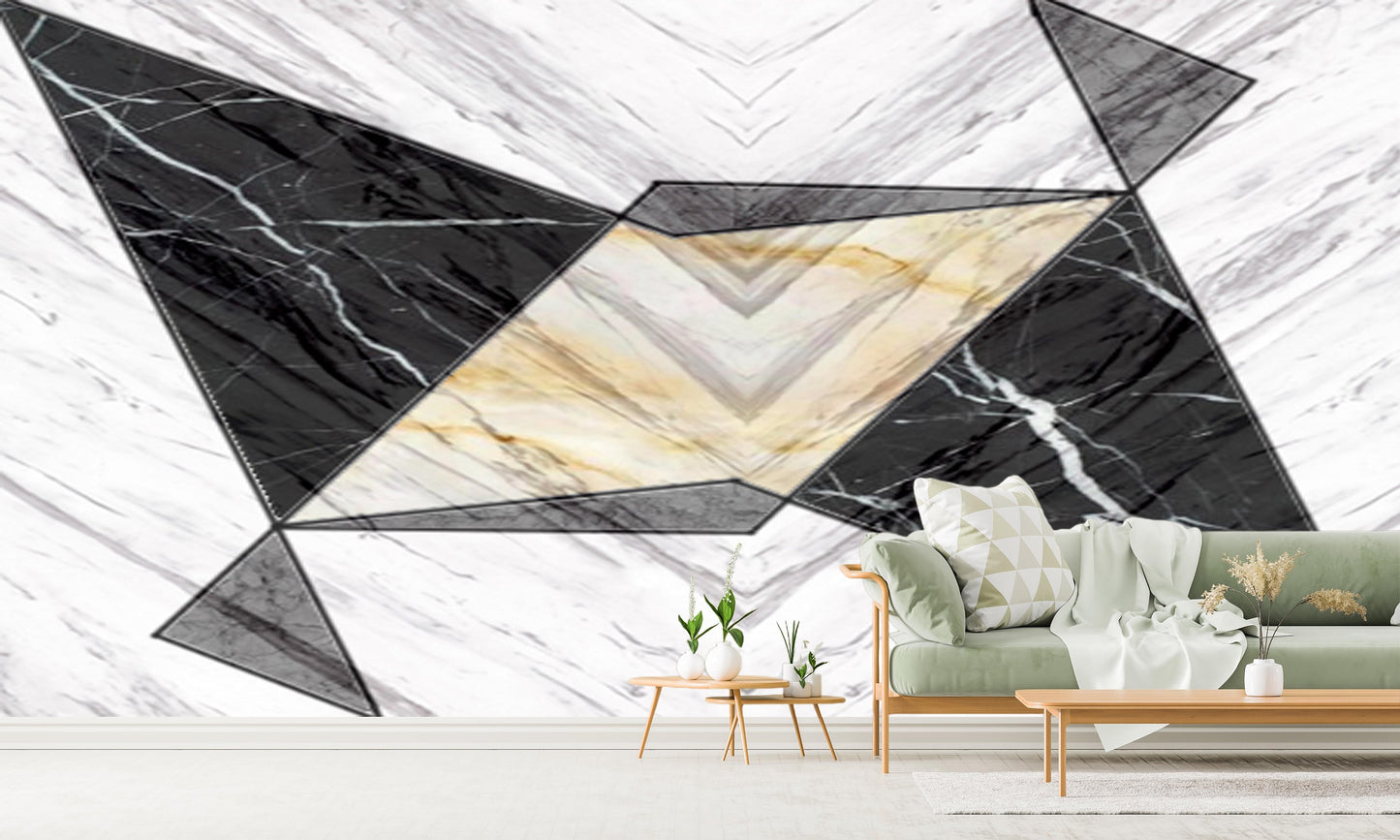 Extra large geometrical wallpaper, abstract peel and stick wall mural, black white self adhesive wallpaper, accentual marble wallcovering